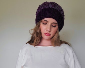 Sombrero púrpura, sombrero de invierno púrpura, sombrero de punto púrpura, sombrero de punto, sombrero de invierno, sombrero para invierno, sombrero púrpura oscuro, sombrero de mujer, sombrero de punto grueso