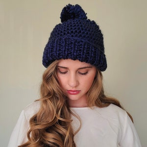 Dark Blue Chunky Knit Hat for Fall or Winter