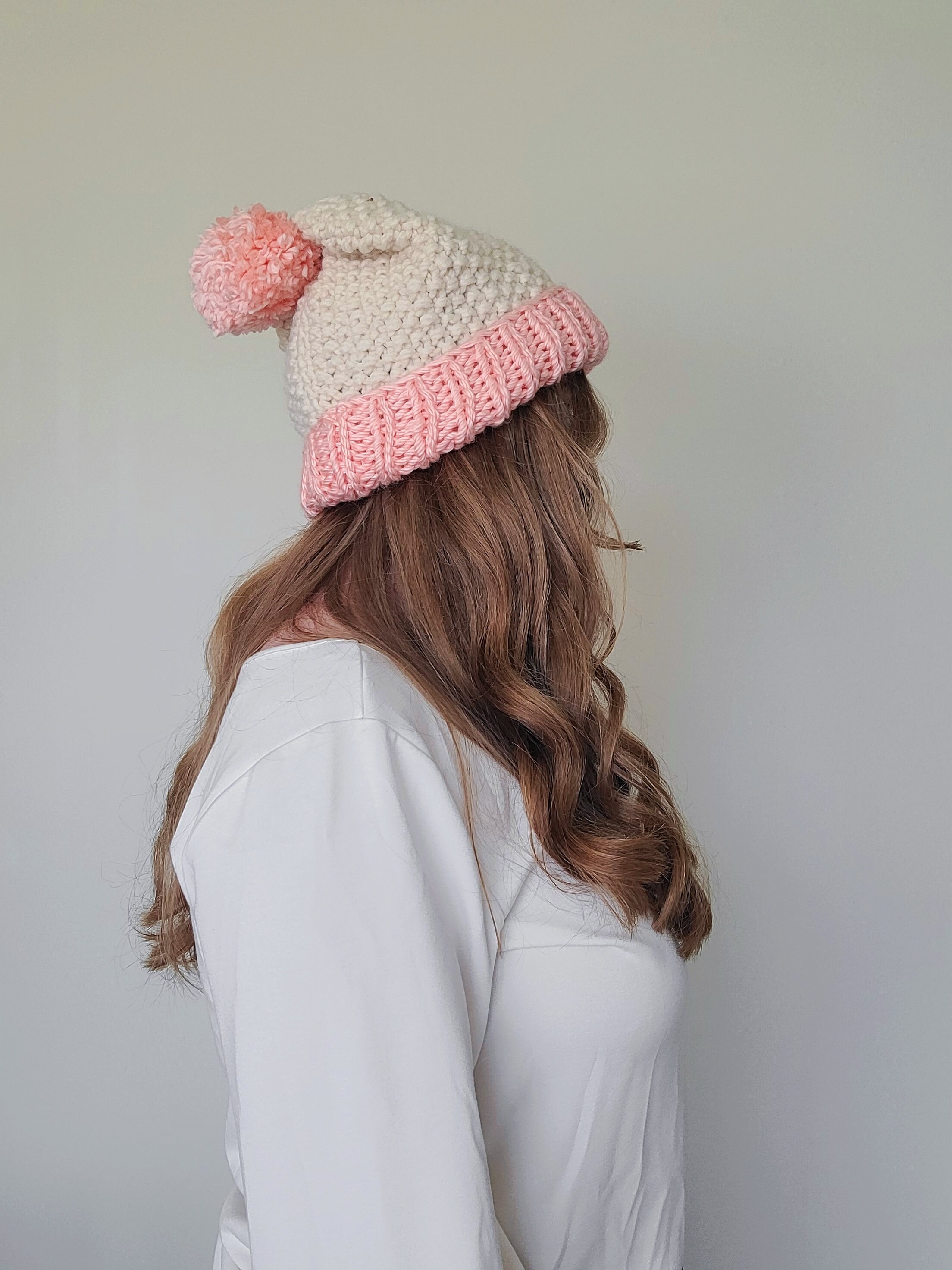 Pink and Cream Chunky Knit Beanie Hat - Etsy