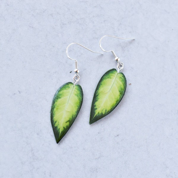 Dieffenbachia "Seguine" || Handmade Leaf Earrings || Plant Earrings || Sterling Silver Earrings