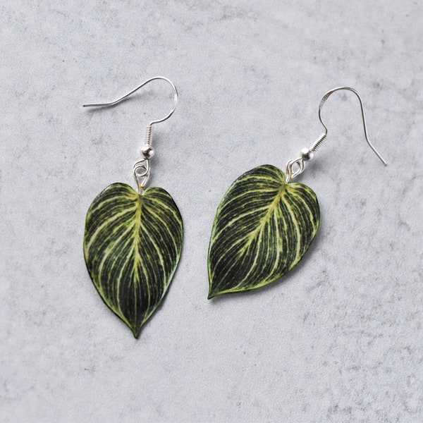 Philodendron Birkin || Handmade Leaf Earrings || Plant Earrings || Sterling Silver Earrings