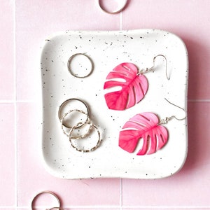 Pink Monstera Deliciosa Plant Earrings | Leaf Earrings | Pink Earring | Pink Monstera | Monstera Lover Earrings