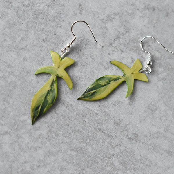 Philodendron Florida Beauty // Orecchini foglia fatti a mano // Orecchini vegetali // Orecchini in argento sterling