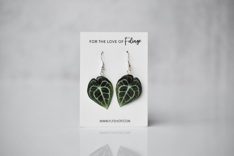 Anthurium Clarinervium // Pendientes de hoja hechos a mano // Pendientes de plantas // Pendientes de plata esterlina imagen 2