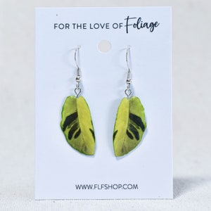 Calathea Yellow Fusion || Handmade Leaf Earrings || Plant Earrings || Sterling Silver Earrings