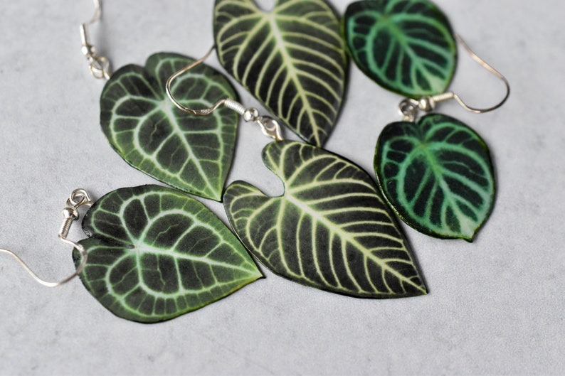 Anthurium Clarinervium // Pendientes de hoja hechos a mano // Pendientes de plantas // Pendientes de plata esterlina imagen 3