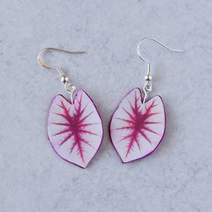 Caladium White Queen || Handmade Leaf Earrings || Plant Earrings || Sterling Silver Earrings