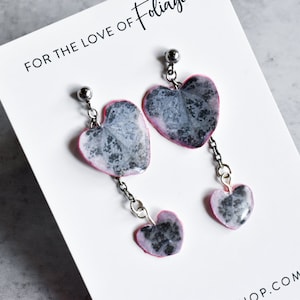Ceropegia Woodii &#39;Variegated String of Hearts&#39; Double Dangle Earrings