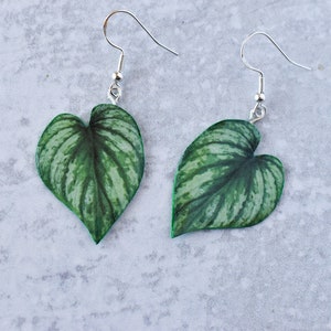 Philodendron Mamei Silver || Handmade Leaf Earrings || Plant Earrings || Sterling Silver Earrings