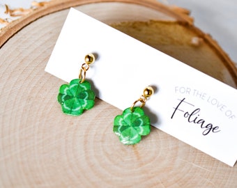 Mini Shamrock 4-Leaf Clover Dangle Stud Pendientes / Pendientes de hoja / Pendientes de la suerte