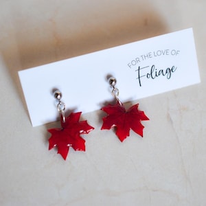 Red Maple Leaf Stud Plant Earrings | Leaf Earrings
