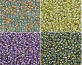 Miyuki 11 0 Round Beads (10g) 0351, 0359, 0360, 0361 - Lined AB Aqua Topaz, Lavender Amethyst, Chartreuse Olive Peach Aqua Luster
