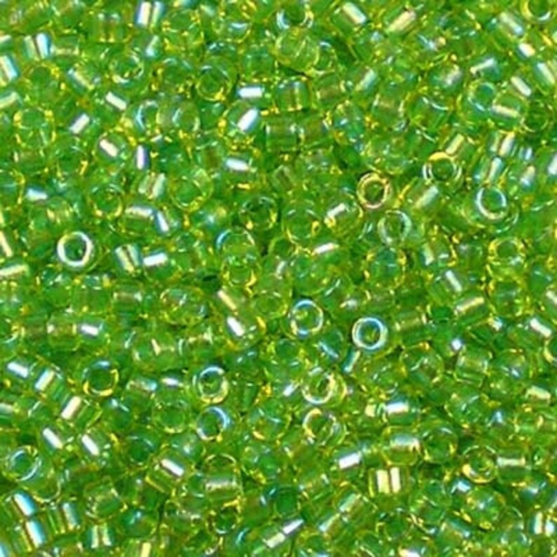 : Lime Green Inside DB-2376 Fancy Lined Celery Miyuki 110 Delica Beads Transparent Chartreuse Outside 5g