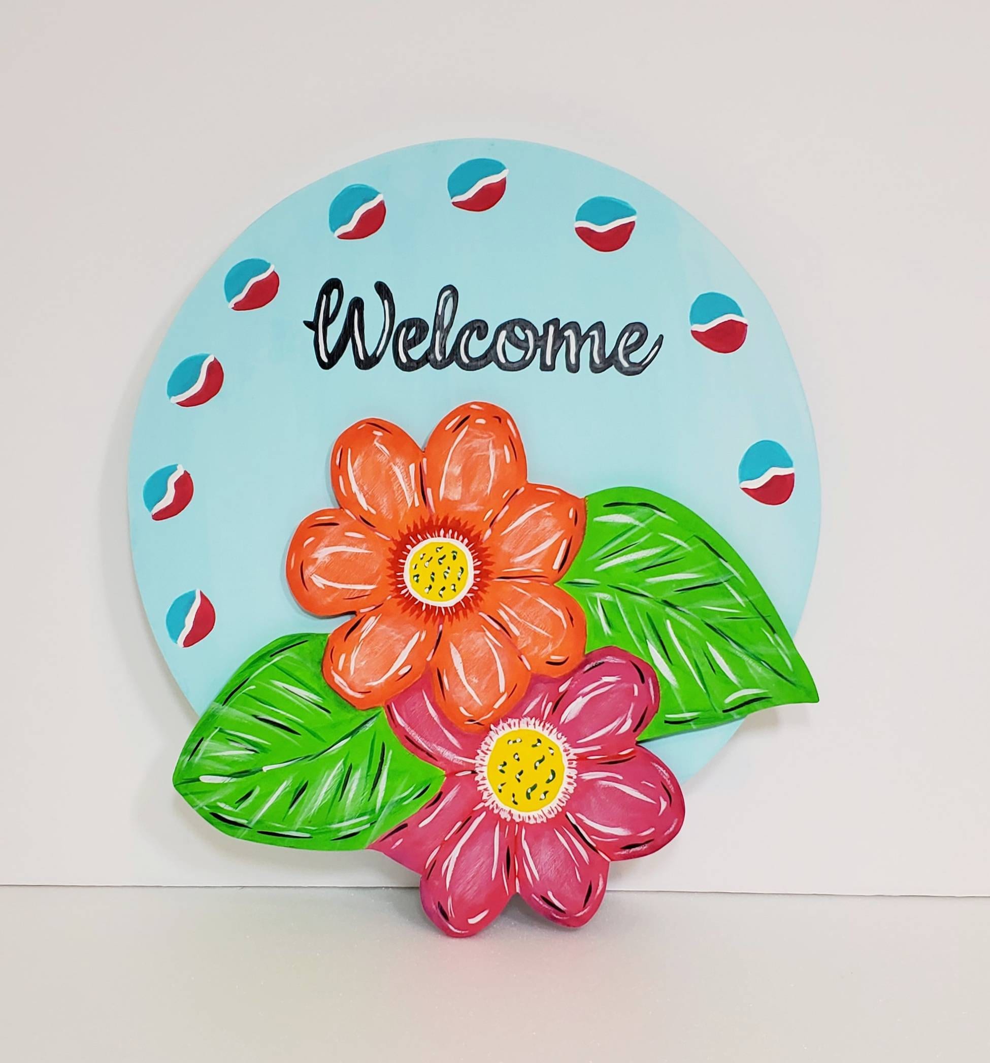 FLOWERS WELCOME SIGN Wood Wall Decor Floral Wall Hangings Home Decor