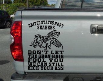 US Navy Seabees Skeleton Bee Gray Hair Can Do Sticker decal
