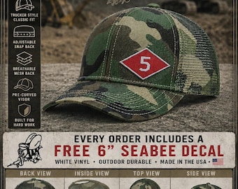 Custom US Navy Seabee Battalion Hat | Woodland Camo Trucker Cap | All CB Battalions Available | Veteran Gift