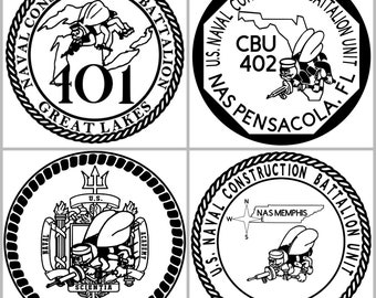 CBU 401 402 403 404 US Navy Seabees Battalions Vinyl decals Various sizes