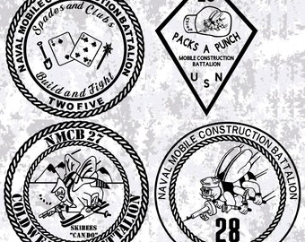 NMCB25 or 26, NMCB27 or 28 Naval Mobile Construction Battalion vinyl decal 8"