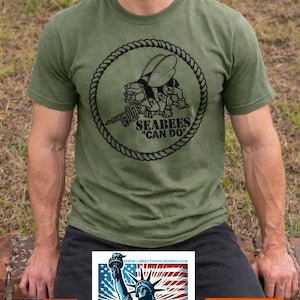 Dirt Navy Veteran Fighting Bee Shirt | Screen Printed | Can Do Veteran T-Shirt | CB Construction Battalion Military Tee | Navy Pride Gift