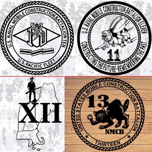 US Navy Seabees Battalion Vinyl Decal: NMCB 10, 11, 12, RNMCB 13