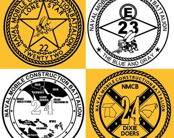 US Navy Seabees Vinyl Decal Options for NMCB 22, 23, 24 - Choice of Color & Size