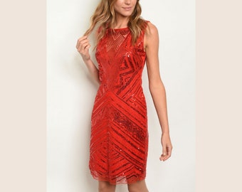 red sequins dress