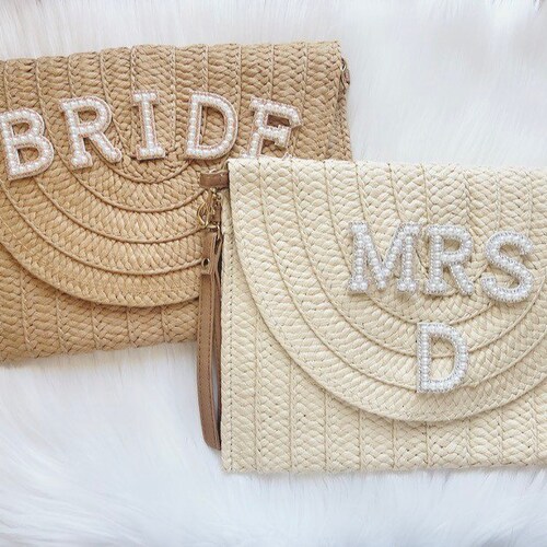 Ladies Personalised Pearl Clutch Bag Straw Clutch Bag Bride Etsy UK