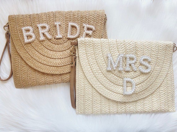 Personalised straw clutch bag Clearance