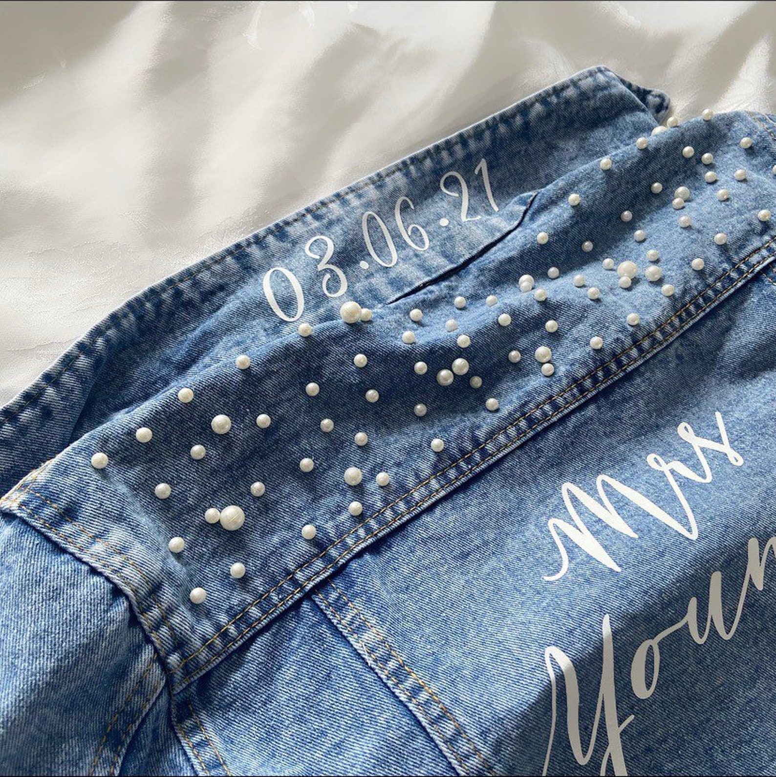 Personalised Ladies Pearl Embellished Denim Jacket Bride - Etsy UK