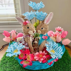 Sisal Bunny Family Centerpiece Bunny Basket Arrangement