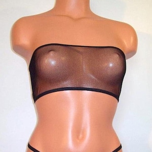 Black Spandex sheer Micro Mesh Tube Top Lingerie Sunwear