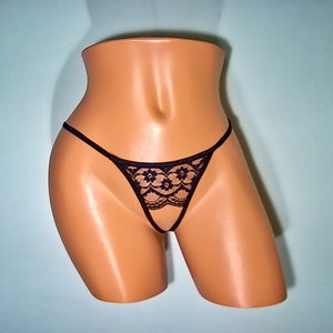 Black classic lace full open g-string lingerie pantie