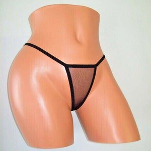 Black Sheer Spandex mesh Banded Thong Pantie Lingerie Sunwear