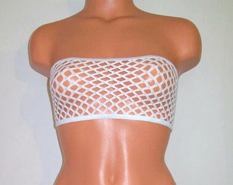 White pandex big hole Fishnet Full Sheer Tube Top Lingerie Sunwear