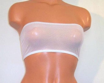 White Spandex sheer Micro Mesh Tube Top Lingerie Sunwear