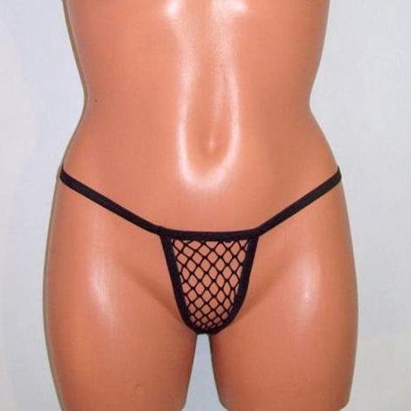 Black Classic Fishnet Sheer Banded Thong Pantie Lingerie Sunwear