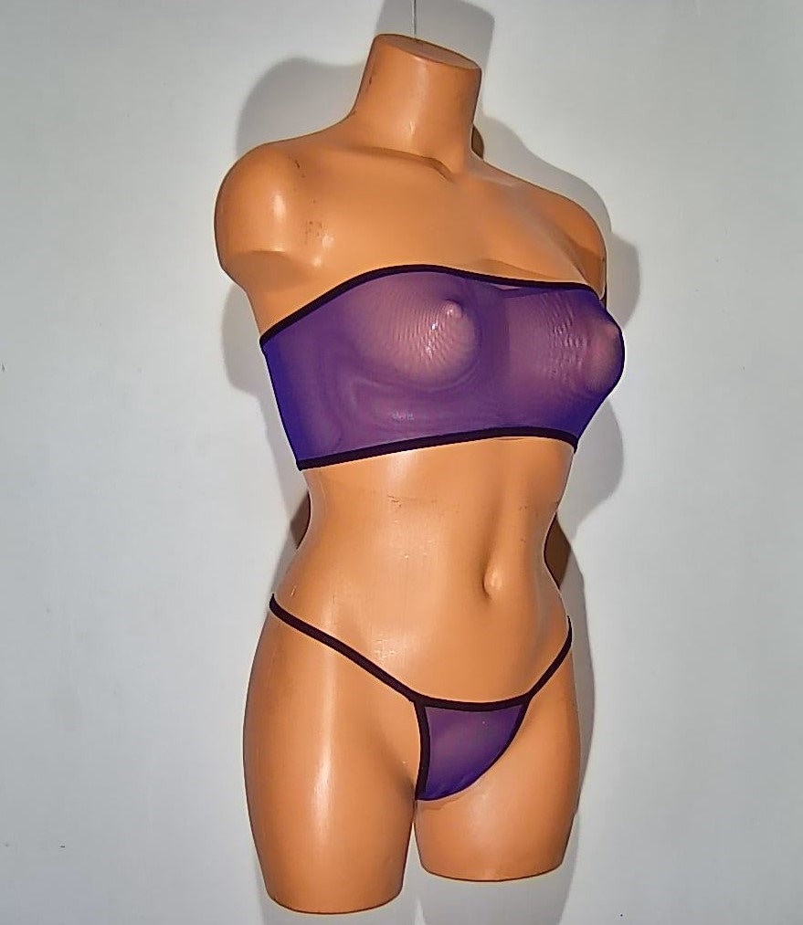 Purple Sheer Spandex Micro Mesh Banded Tube Top Thong Pantie - Etsy
