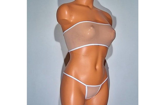 Nude Sheer Spandex Micro Mesh Banded Tube Top Thong Pantie Lingerie Sunwear  Set - Etsy