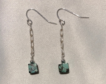 Sterling Silver Chain Earrings: Turquoise Drop Earrings