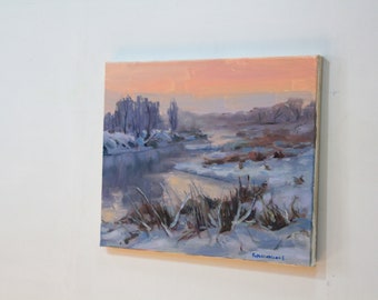 冬の油絵 川の絵 明るい絵 冬の森 戸外の絵 油絵 印象派 - Etsy 日本