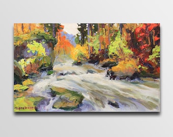 River painting oil Autumn painting River landscape River artwork Forest painting oil Landscape rocks Original painting Nature art work