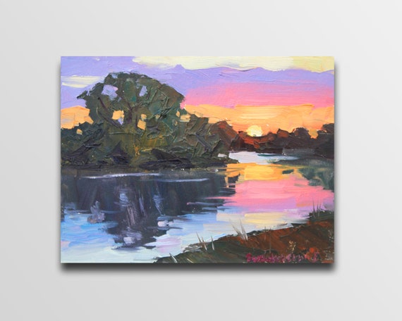 River sunset art Sunset painting oil Riverscape Painting River painting oil River landscape oil River wall art