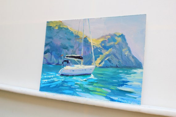 ヨットの絵画 ヨットアート 海の油絵 戸外の絵画 新築祝いの贈り物