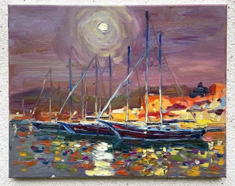 ヨットの絵画 ヨットアート 海の油絵 戸外の絵画 新築祝いの贈り物