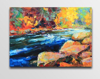 Sunset art River sunset art Sunset painting oil Riverscape Painting River painting oil River landscape oil River wall art