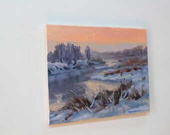 冬の油絵 川の絵 明るい絵 冬の森 戸外の絵 油絵 印象派 - Etsy 日本