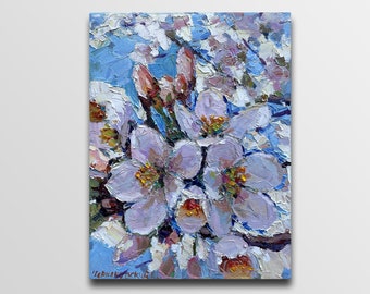 咲き誇る春の木の油絵、花の印象派、11.8x15.7 - Etsy 日本