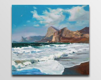 dawn painting Sunrise painting oil Sea dawn painting Ocean sunrise Original Sea Waves Ocean Oil Painting Home decor