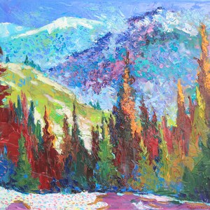 Mountain painting oil Forest oil painting Autumn painting Forest artwork Rocky mountains Landscape rocks Original painting Winter artwork