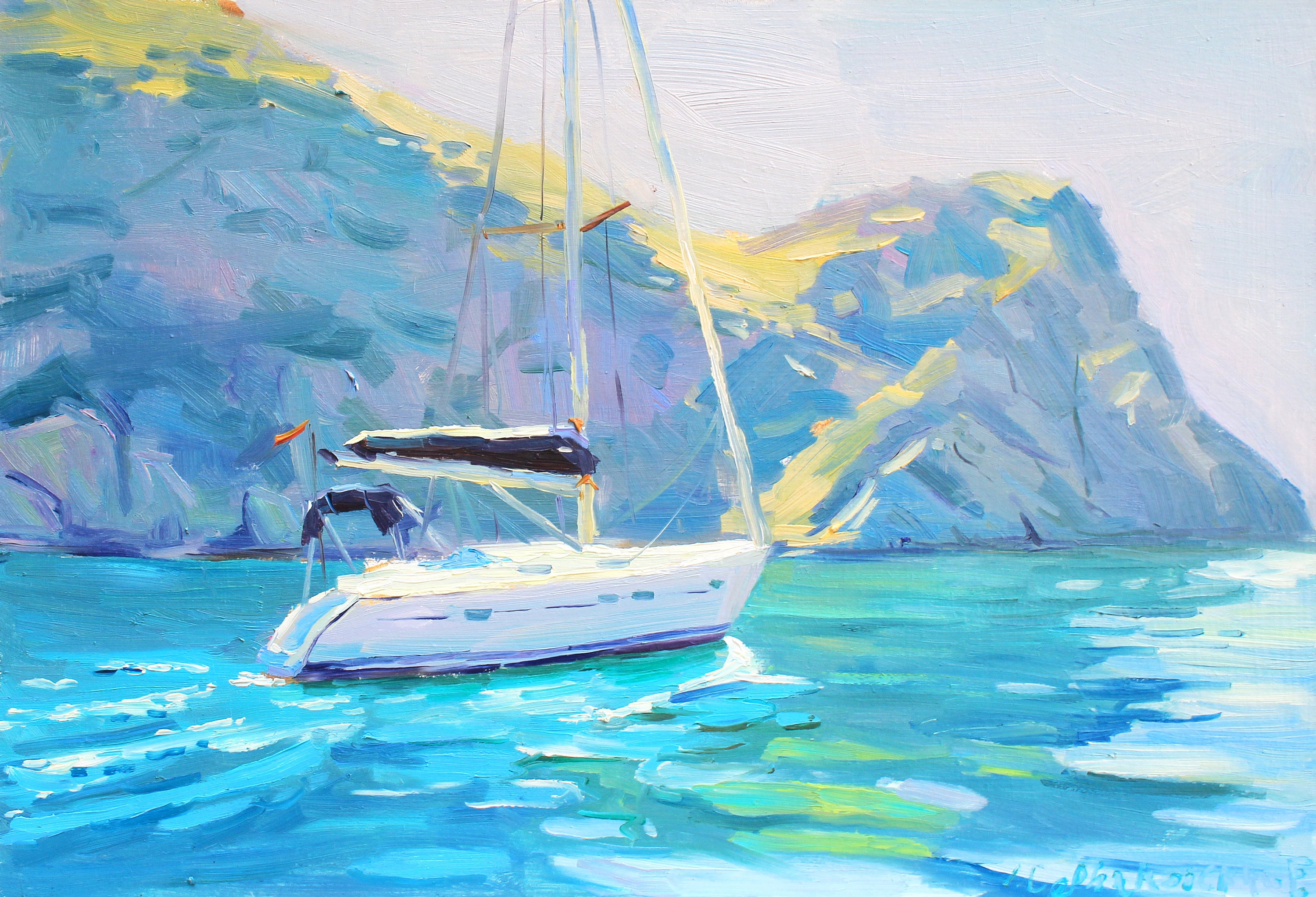 ヨットの絵画 ヨットアート 海の油絵 戸外の絵画 新築祝いの贈り物
